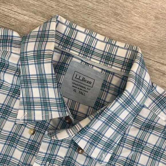 Men’s LL Bean Short Sleeve Plaid Button Down Shirt Standard Fit Size XL Tall EUC - Picture 2 of 4